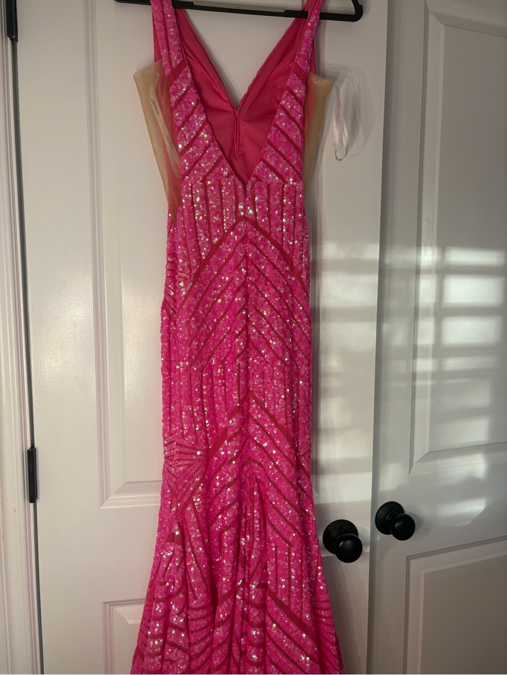 Jovani Pink Sequin Halter Mermaid Gown - Picture 2 of 3